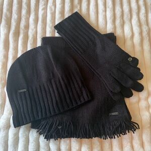 Calvin Klein Black Knit Hat, Scarf & Gloves Set